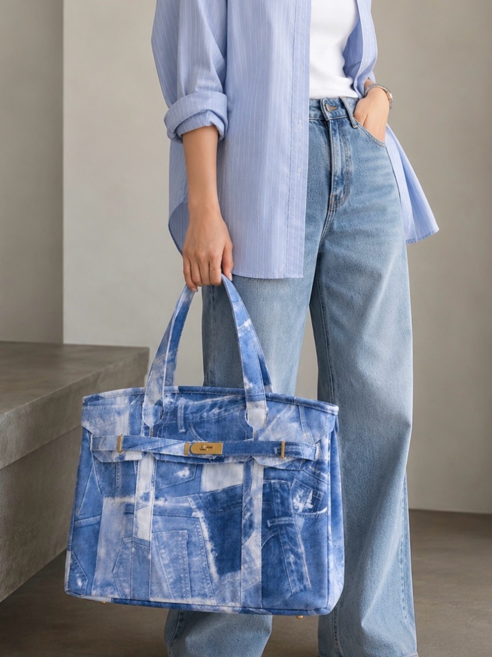 Boatkin Denim Print Tote Bag - Everyday Carryall
